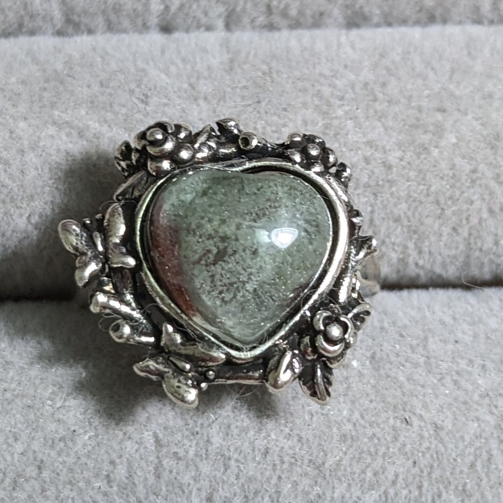 Silver Heart Floral Ring